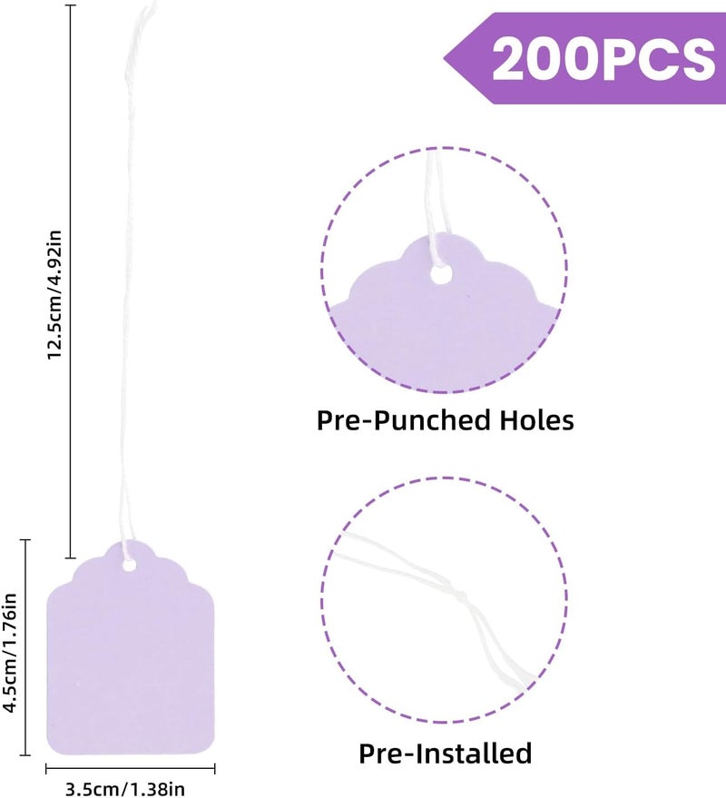 rolyta 200 Pcs Purple Price Tags with String Attached, Pre-Strung Writable Paper Clothing Tag for Bags Clothing Jewelry Retail Pricing DIY Crafts Gift Wrapping - Image 2